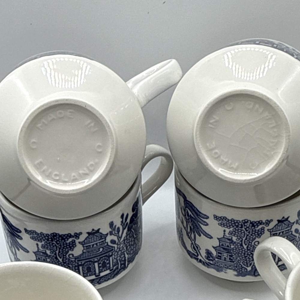 Set of 7 Blue & White Ceramic Stackable Scenic Mugs w/ Handles, England - Picture 7 of 7